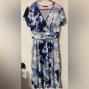 Blue and White Abstract Print Dress NWOT